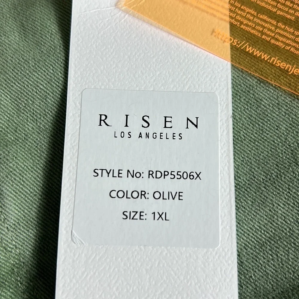 Risen Wide Leg Cropped Jeans Tummy Control in Olive Size 1XL
